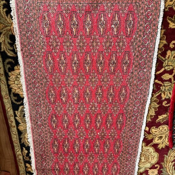 VTG Hand-Knotted All Wool Turkman-Style Oriental Sm Runner Rug Rustic Farmhouse - Picture 7 of 11